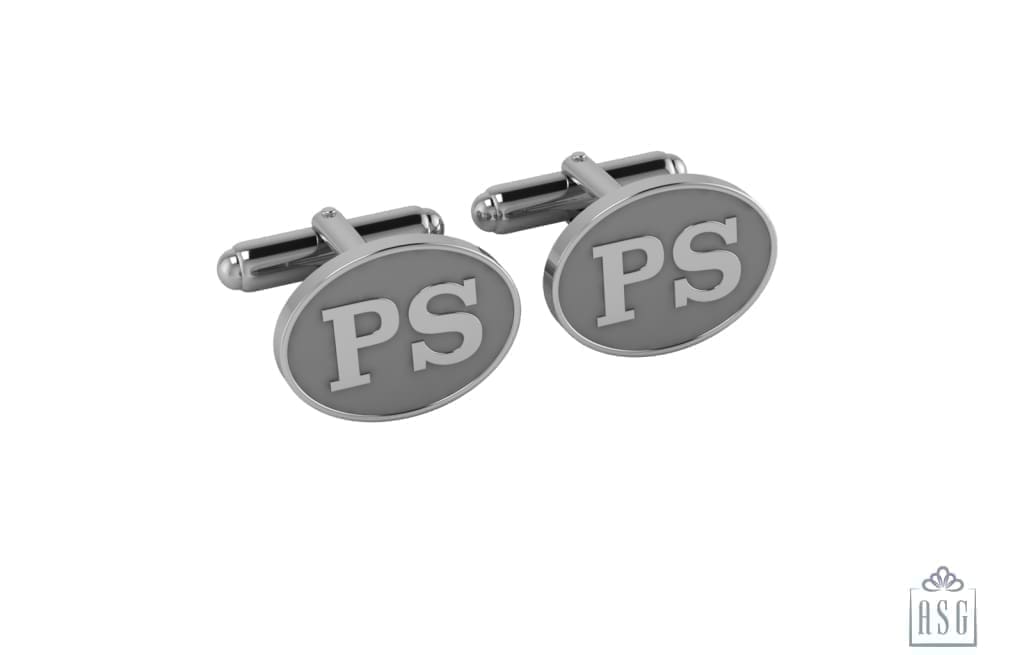 Personalised Sterling Silver Cufflinks Oval Enamelled For Men Grey