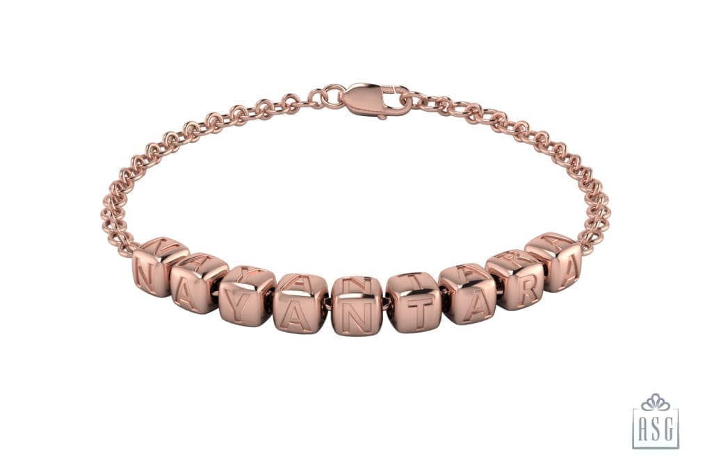 Sterling Silver Personalised Dice Cubes Name Bracelet For Women & Girls Pink Gold / 6 Bracelets And