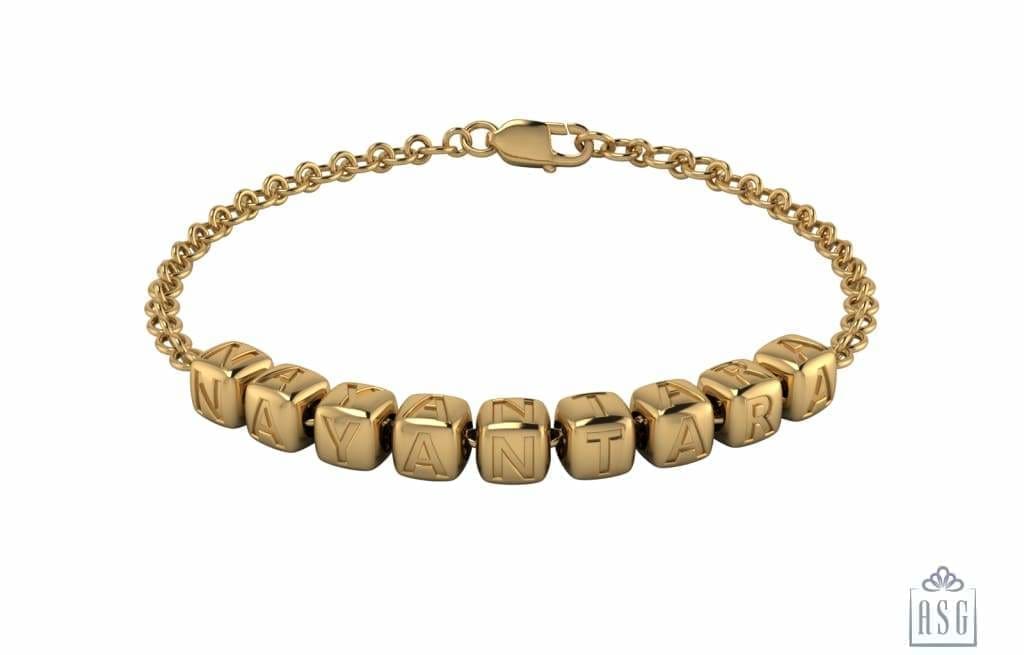 Sterling Silver Personalised Dice Cubes Name Bracelet For Women & Girls Yellow Gold / 6 Bracelets