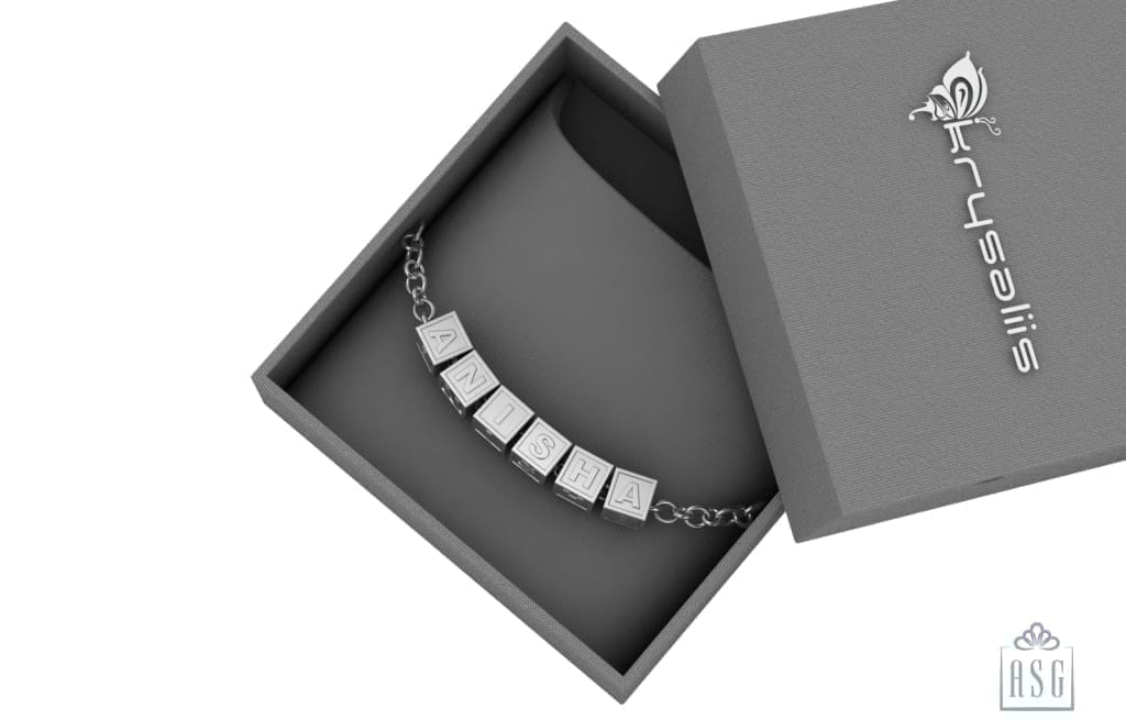 Sterling Silver Personalised Square Cubes Name Bracelet For Women & Girls Bracelets And
