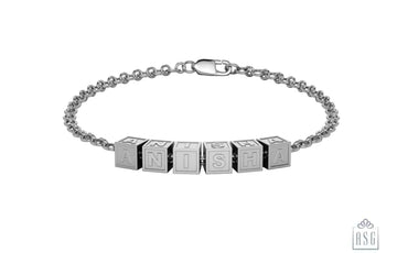 Sterling Silver Personalised Square Cubes Name Bracelet For Women & Girls / 6 Bracelets And