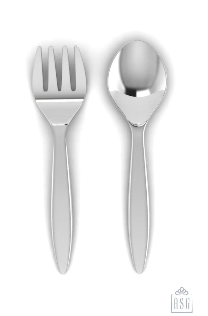 Sterling Silver Baby Spoon & Fork Set - Classic Plain