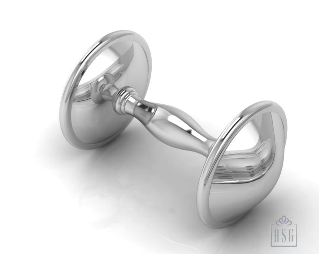 Sterling Silver Plain Dumbbell Baby Rattle