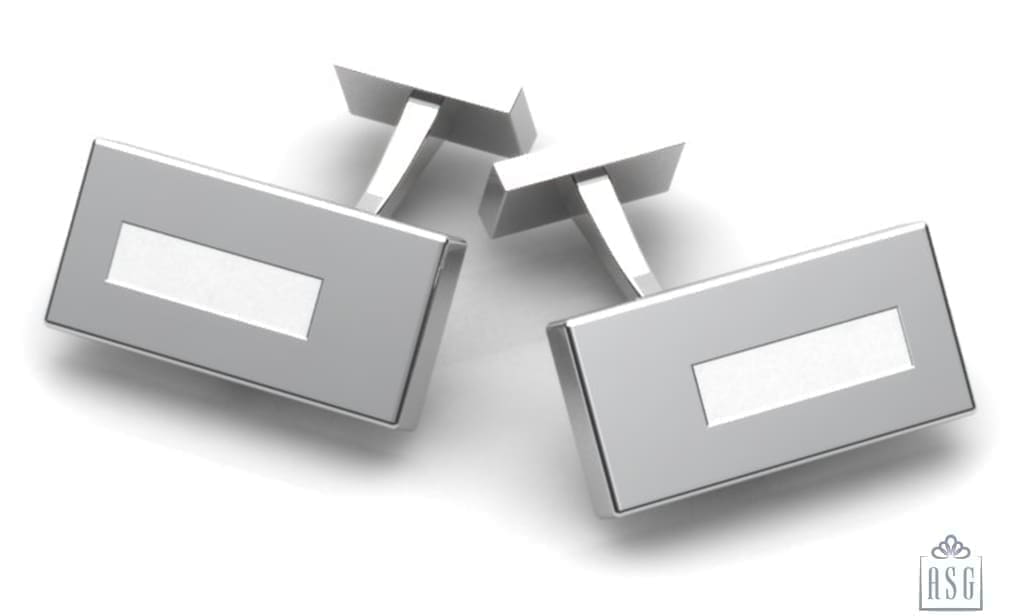 Sterling Silver Cufflinks - Rectangular with white enamel