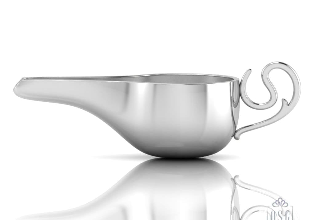 Sterling Silver Baby Feeder - Round Medicine Porringer with a Curve Handle