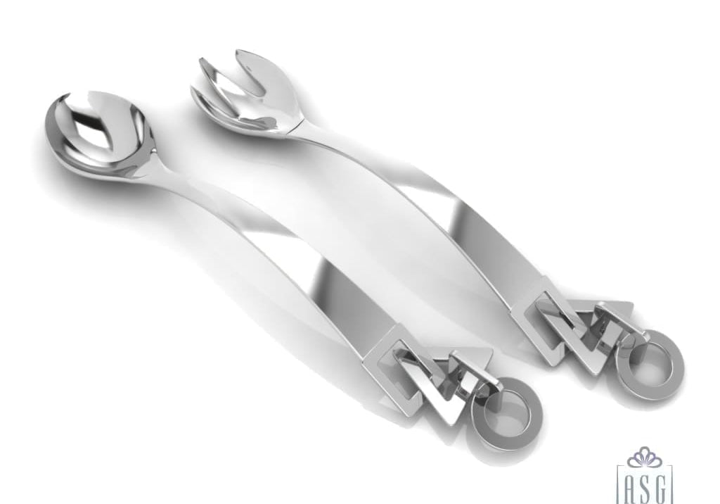 Sterling Silver Baby Spoon & Fork Set - Shapes Charms