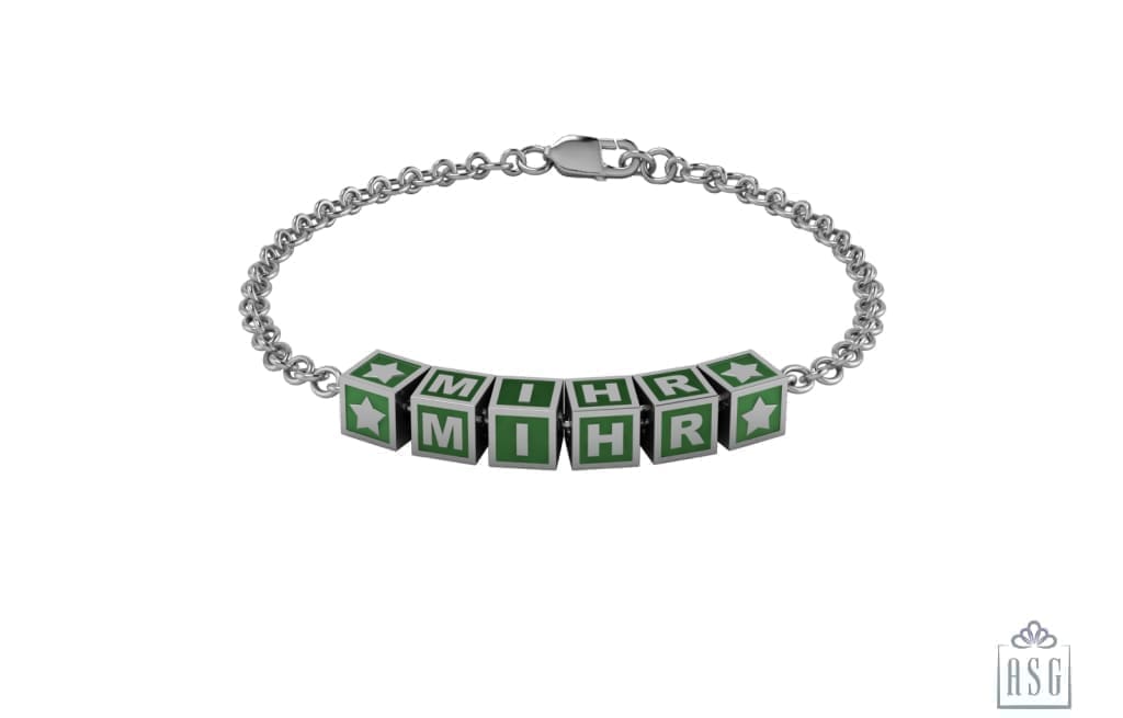 Sterling Silver Square Babykubes Loose Bracelet For Baby & Child Green / 4 Babykubes Bracelets