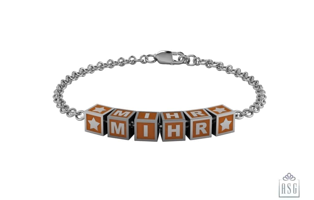 Sterling Silver Square Babykubes Loose Bracelet For Baby & Child Orange / 4 Babykubes Bracelets