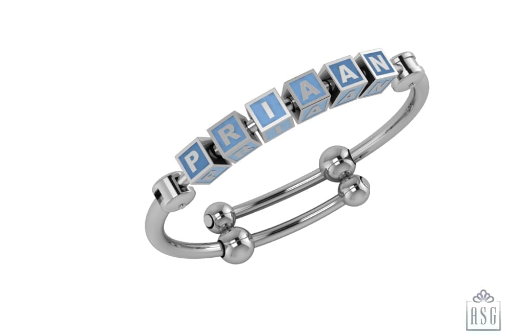 Sterling Silver Square Babykubes On Plain Pipe Adjustable Bracelet Kada Blue Babykubes Baby Kada