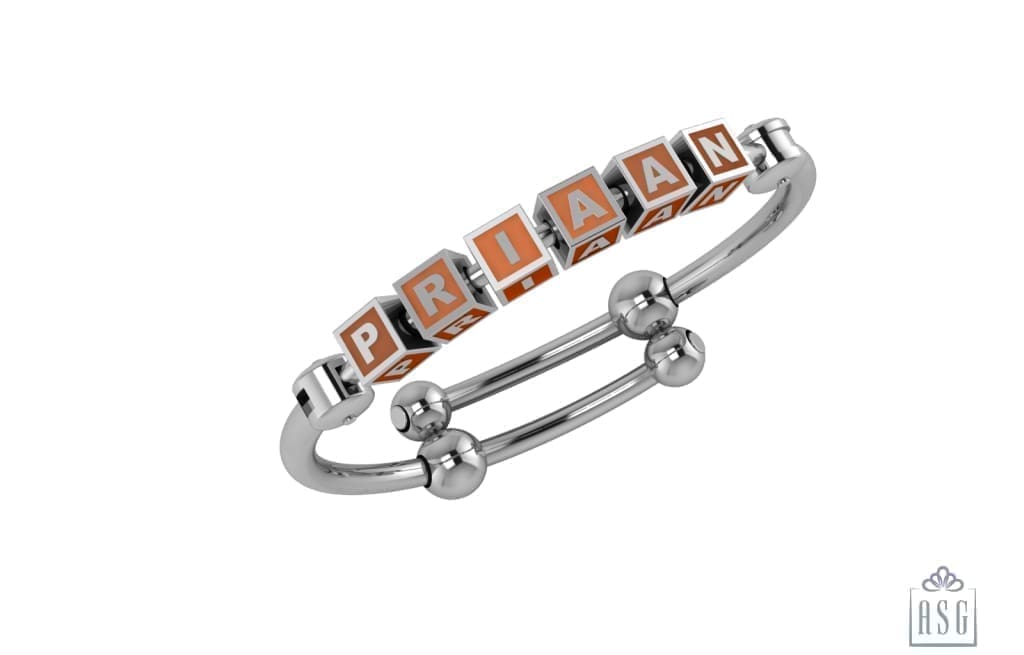 Sterling Silver Square Babykubes On Plain Pipe Adjustable Bracelet Kada Orange Babykubes Baby Kada