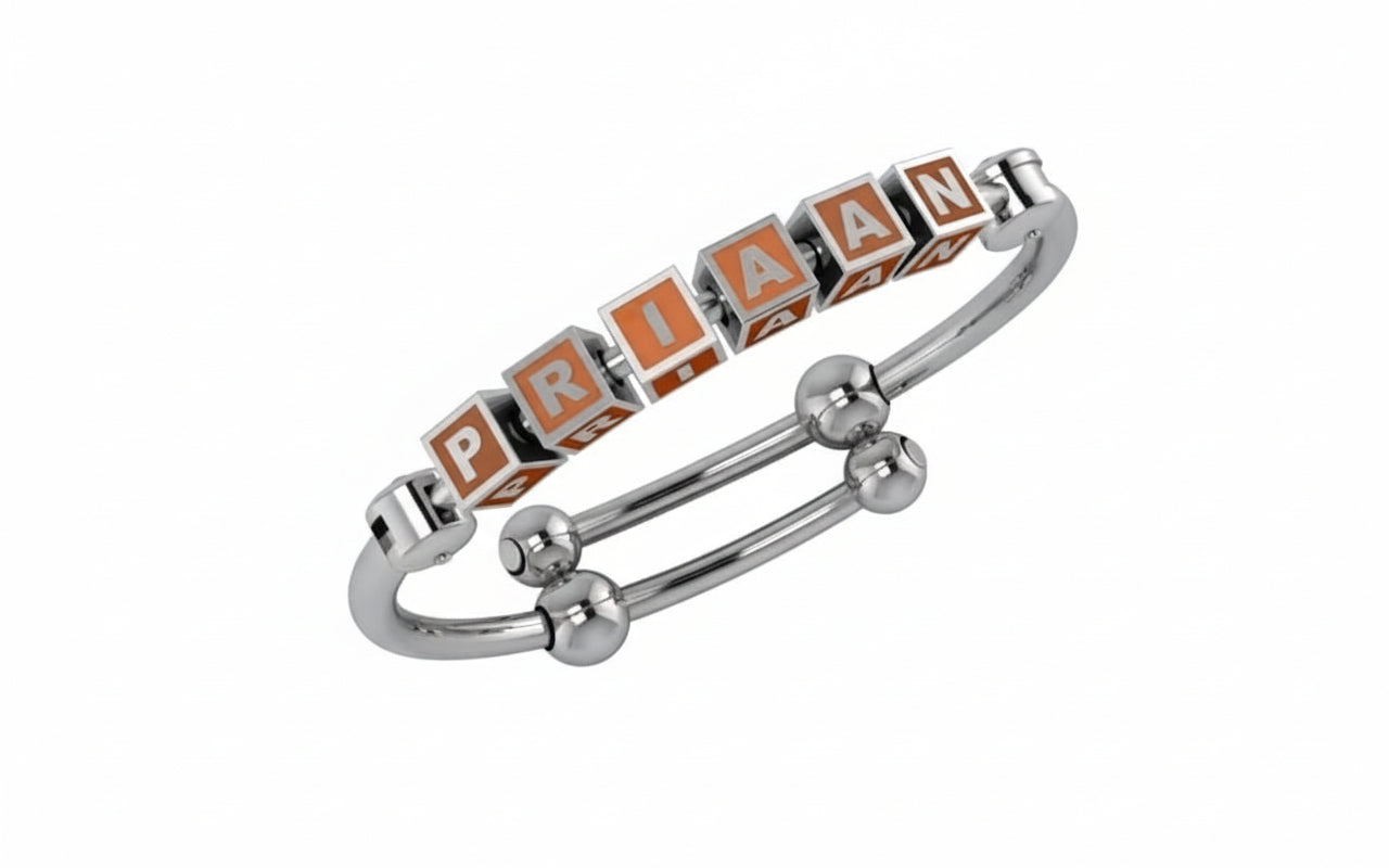 Sterling Silver Square Babykubes On Plain Pipe Adjustable Bracelet Kada Orange Babykubes Baby Kada