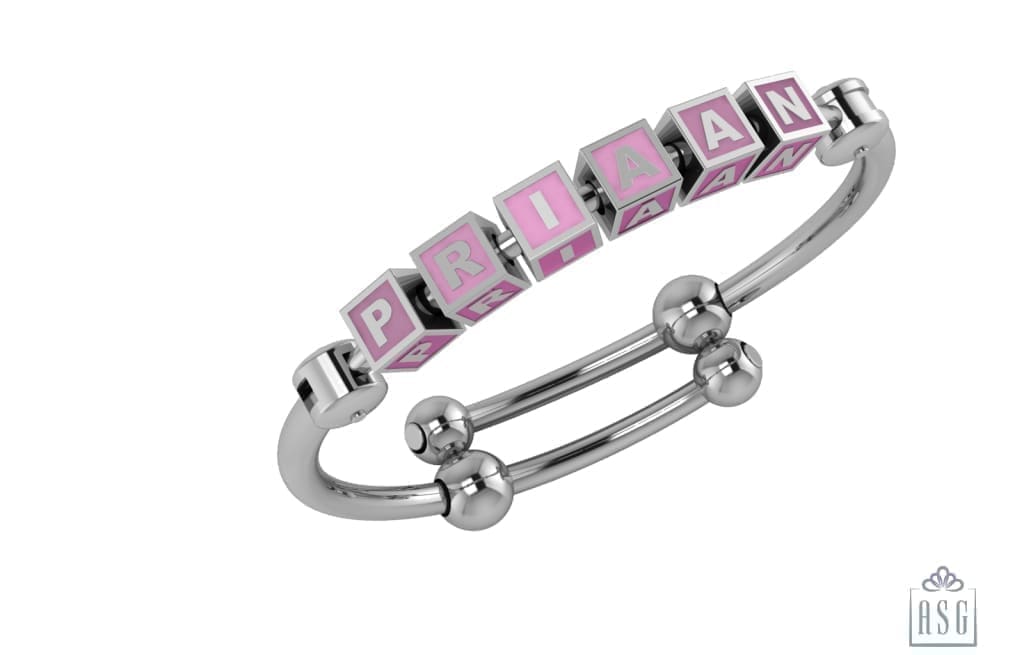 Sterling Silver Square Babykubes On Plain Pipe Adjustable Bracelet Kada Pink Babykubes Baby Kada