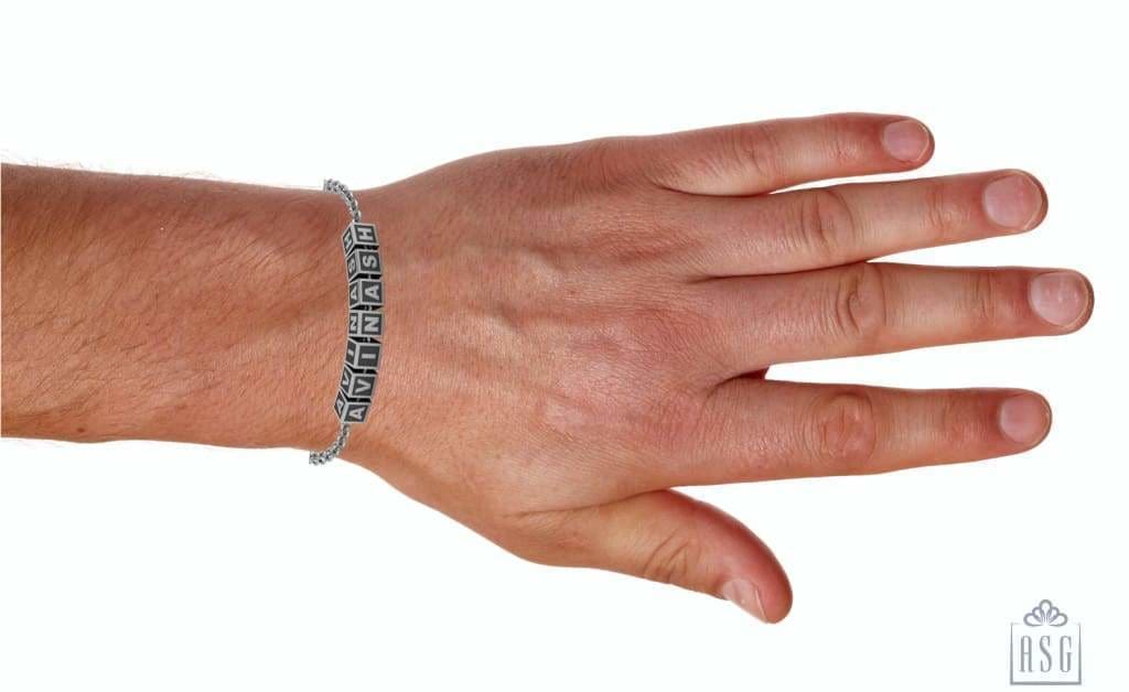 Sterling Silver Square Cubes Name Bracelet For Boys & Men Bracelets And