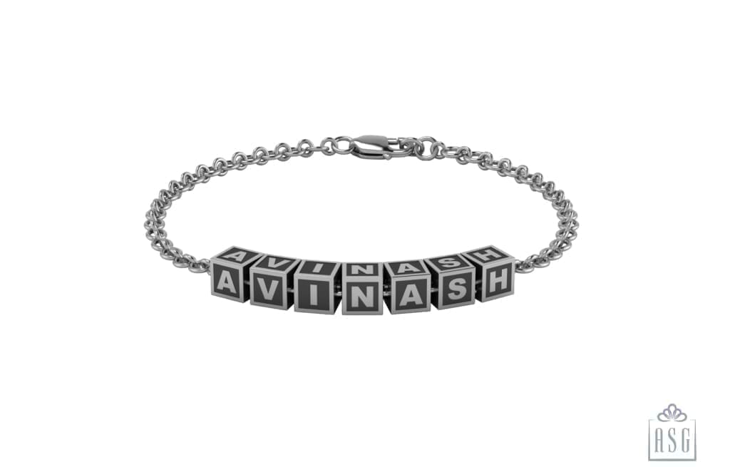 Sterling Silver Square Cubes Name Bracelet For Boys & Men / For 7 Bracelets And