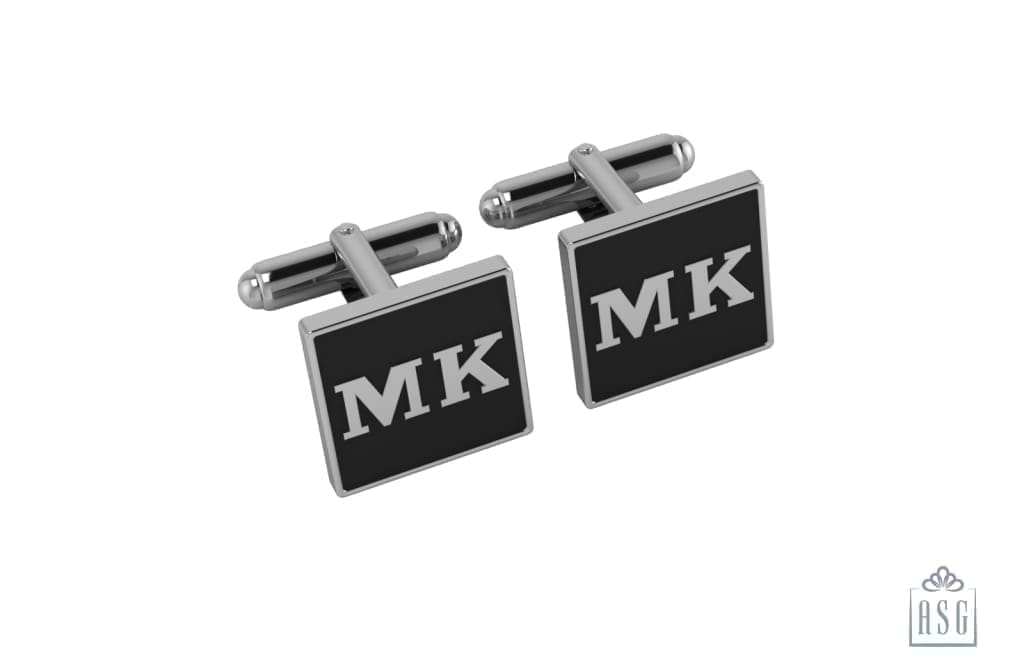 Personalised Sterling Silver Cufflinks Square For Men Black