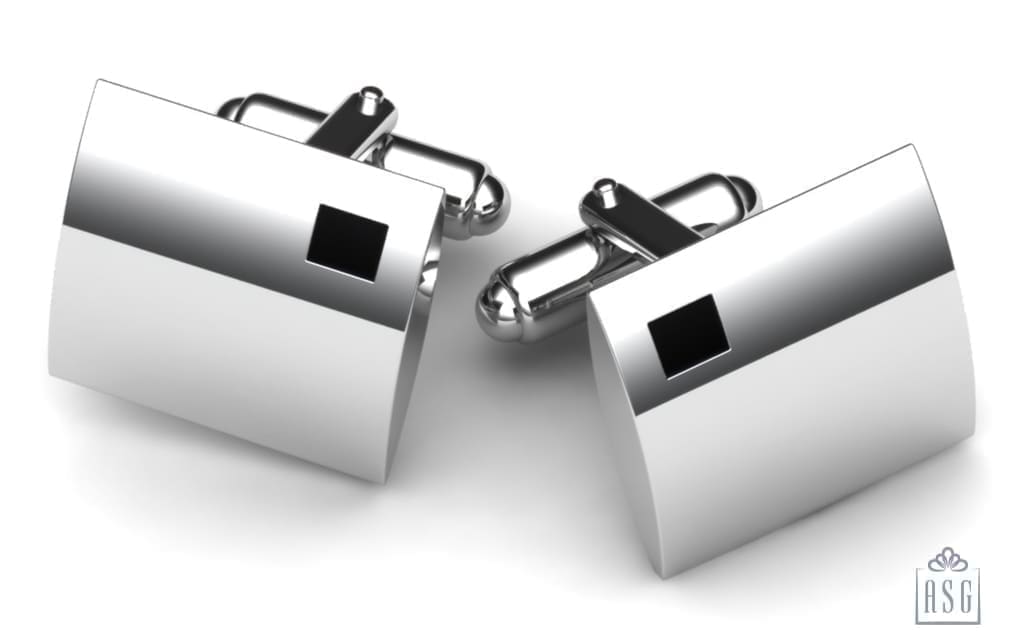 Sterling Silver Cufflinks - Square with small black enamelled square