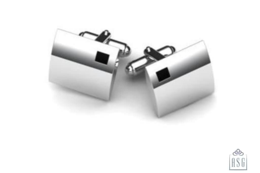 Sterling Silver Cufflinks - Square with small black enamelled square