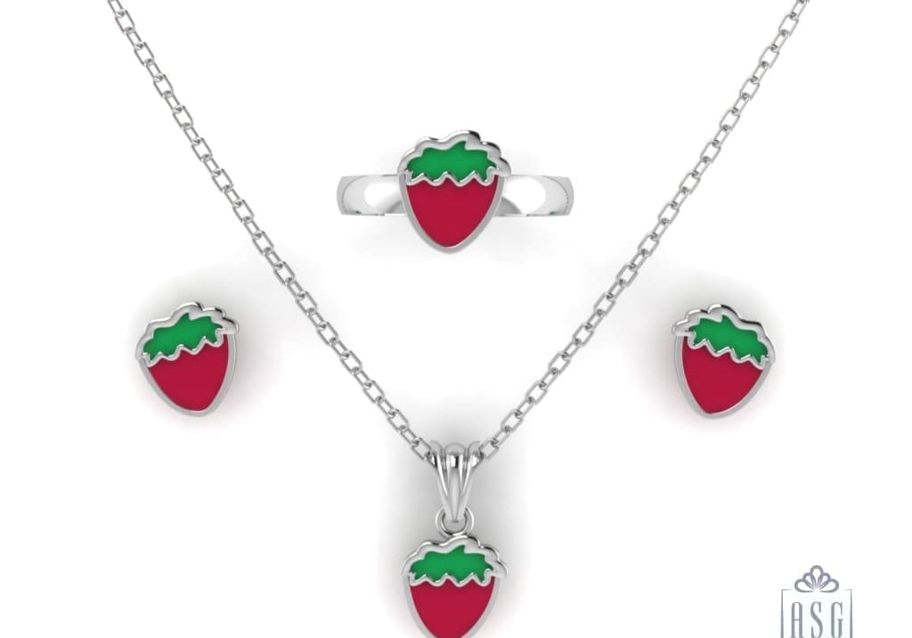 Sterling Silver Strawberry Baby Jewellery Set