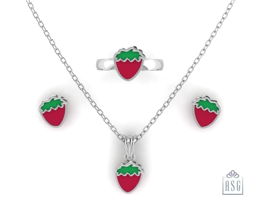 Sterling Silver Strawberry Baby Jewellery Set