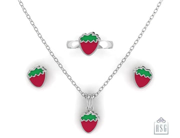 Sterling Silver Strawberry Baby Jewellery Set