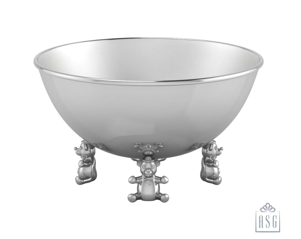 Sterling Silver Bowl for Baby and Child - Teddy supports