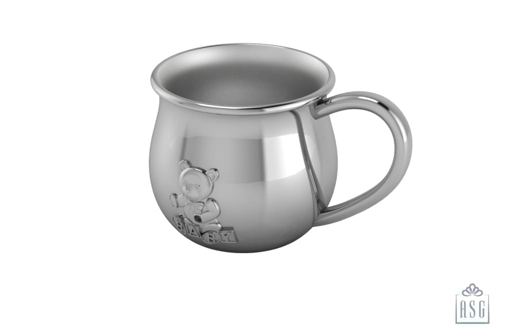 Sterling Silver Baby Cup - Bulge with Teddy Embossed