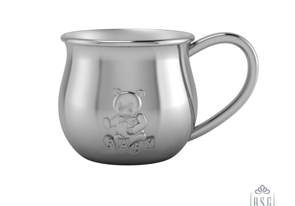 Sterling Silver Baby Cup - Bulge with Teddy Embossed