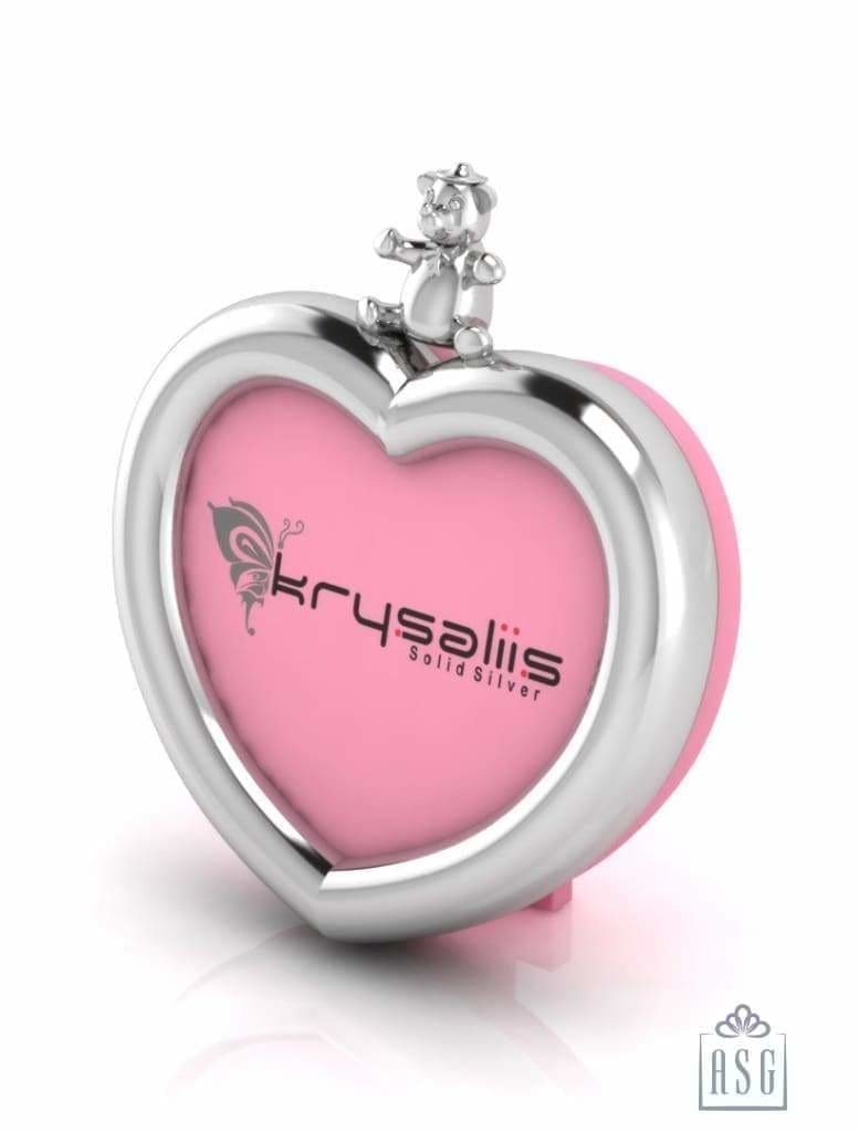 Silver Plated Photo Frame for Baby and Kids - Heart with Teddy