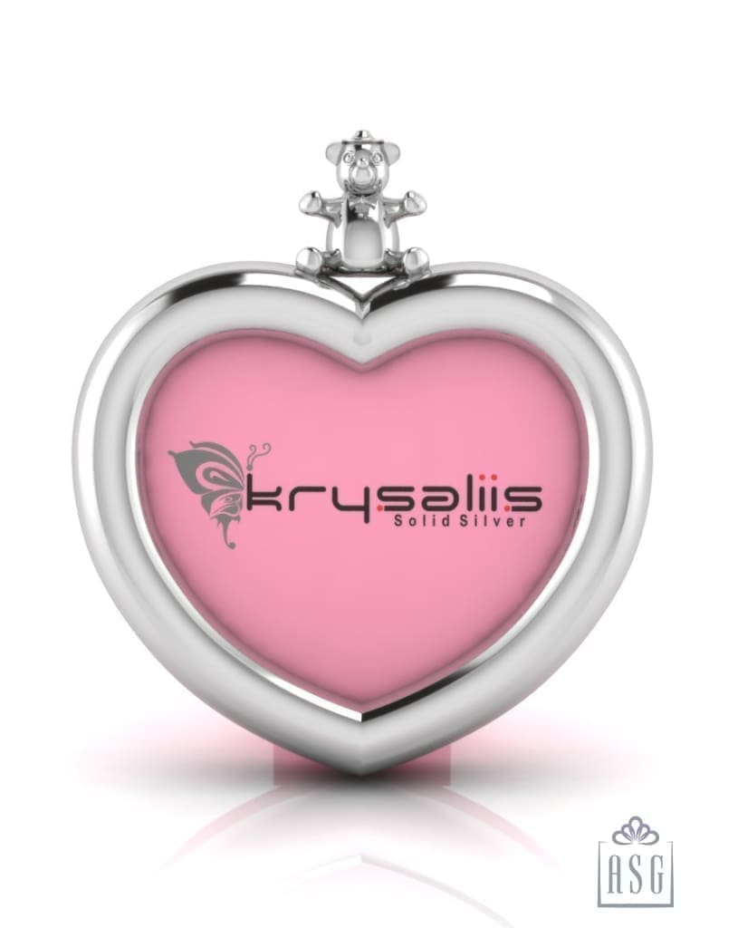 Silver Plated Photo Frame for Baby and Kids - Heart with Teddy