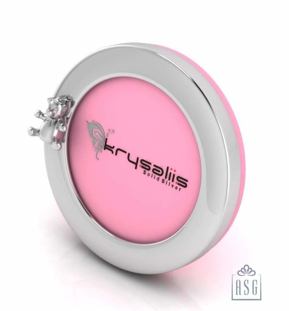 Silver Plated Photo Frame for Baby and Kids - Round with Teddy