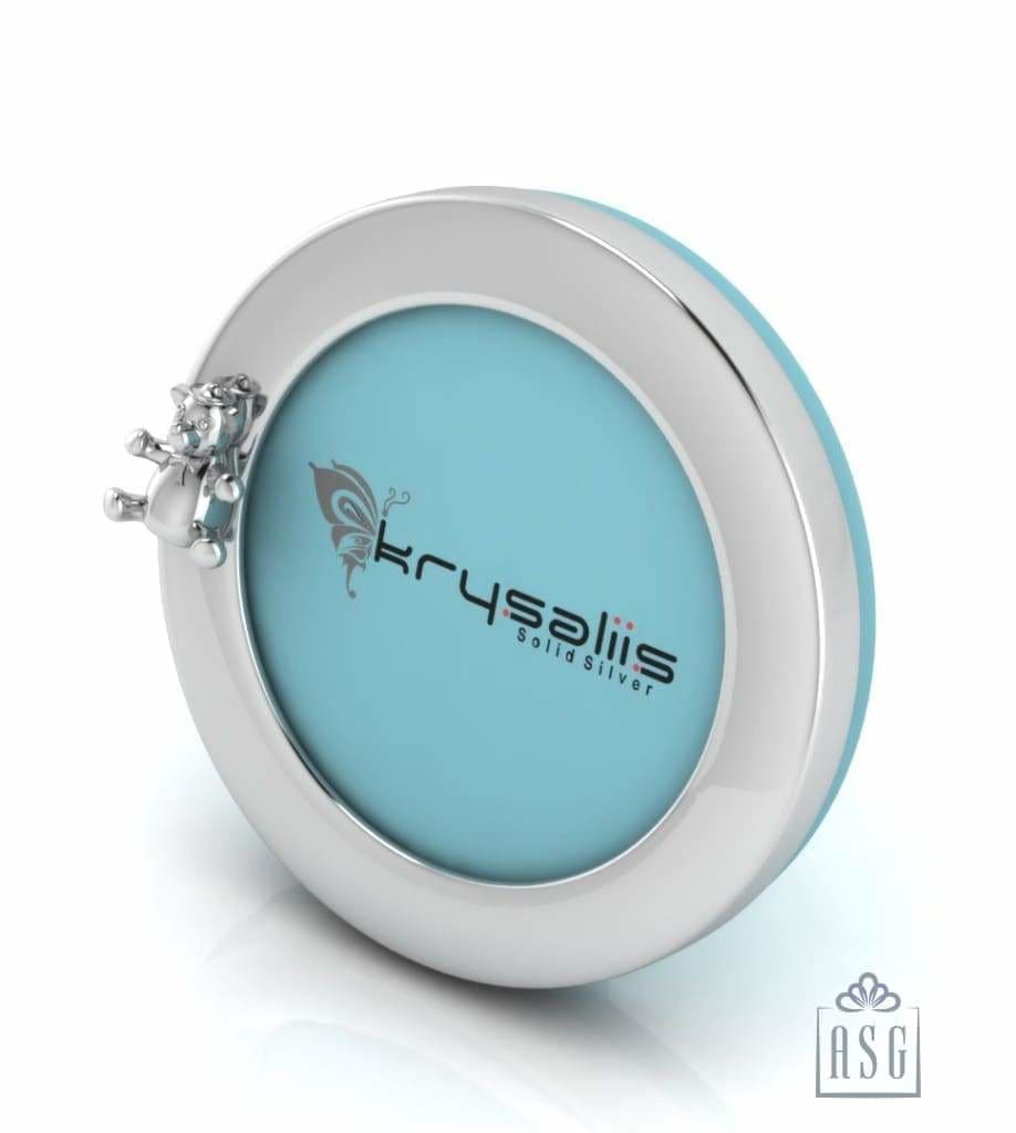 Silver Plated Photo Frame for Baby and Kids - Round with Teddy