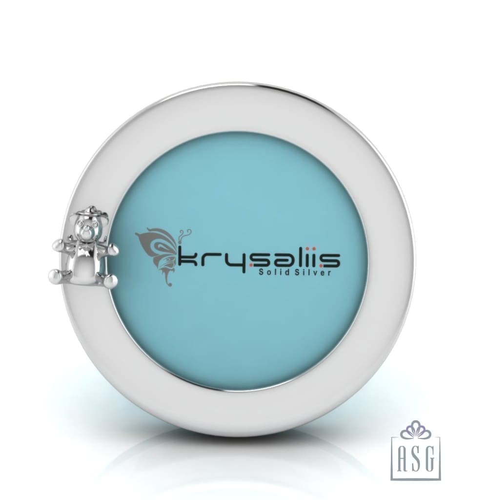 Silver Plated Photo Frame for Baby and Kids - Round with Teddy