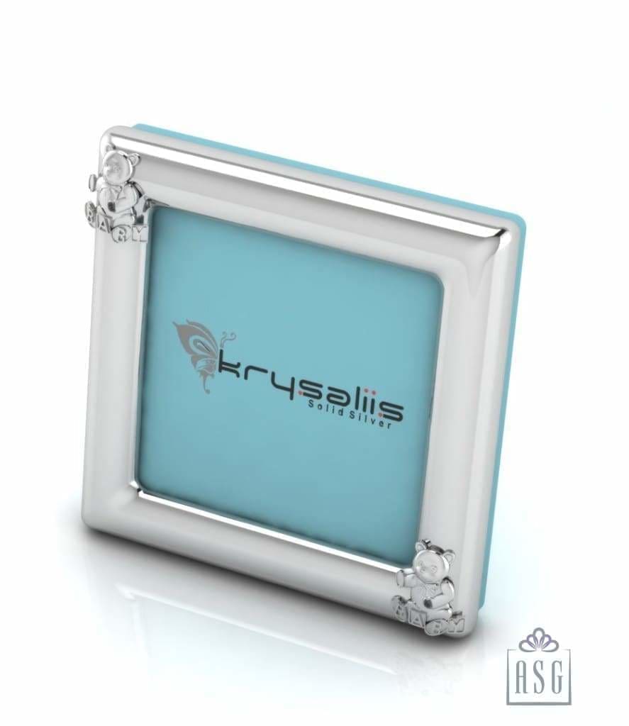 Silver Plated Photo Frame for Baby and Kids - Square with Teddy