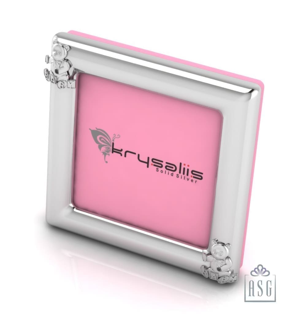 Silver Plated Photo Frame for Baby and Kids - Square with Teddy