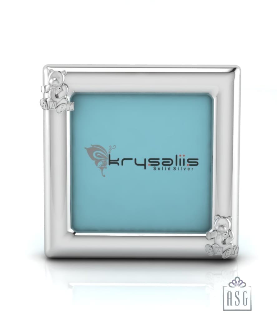 Silver Plated Photo Frame for Baby and Kids - Square with Teddy