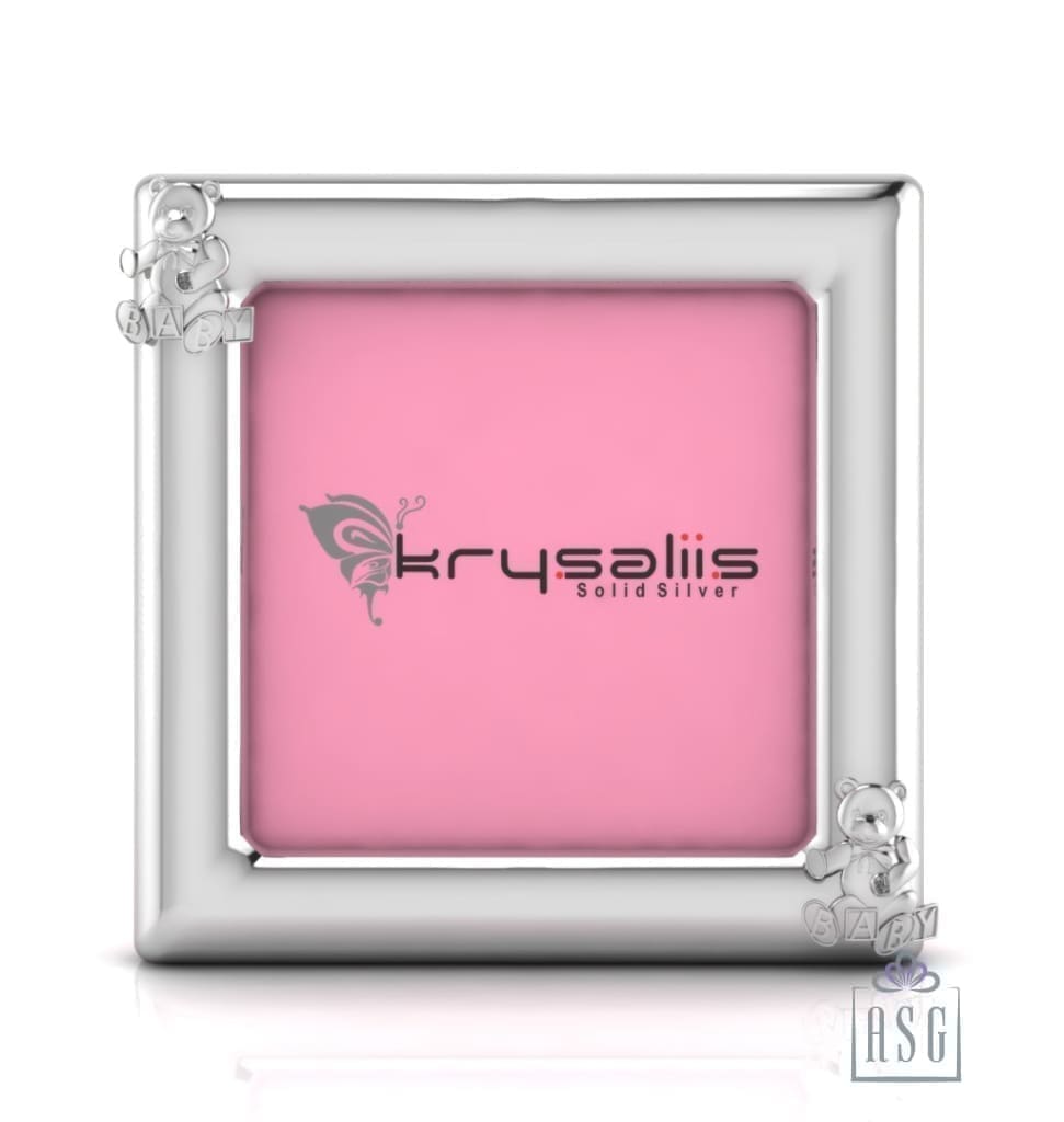Silver Plated Photo Frame for Baby and Kids - Square with Teddy
