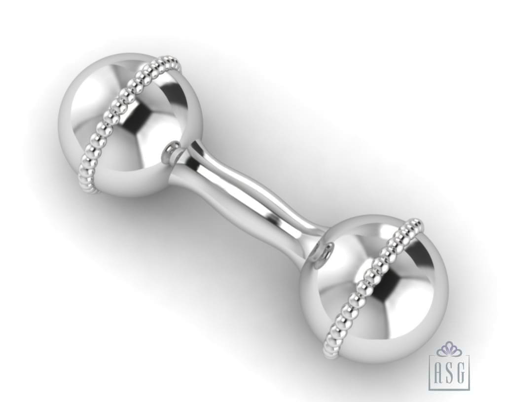 Sterling Silver Tiny Tot  Beaded Dumbbell Rattle