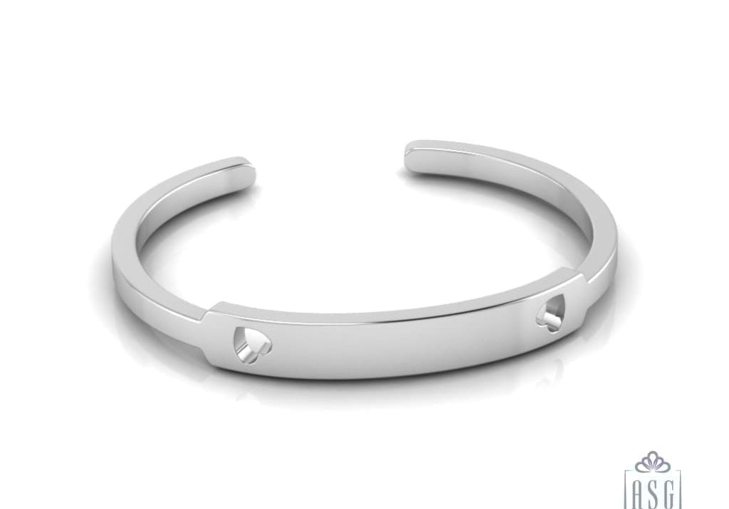 Sterling Silver Baby Cuff Kada with twin heart engravable design