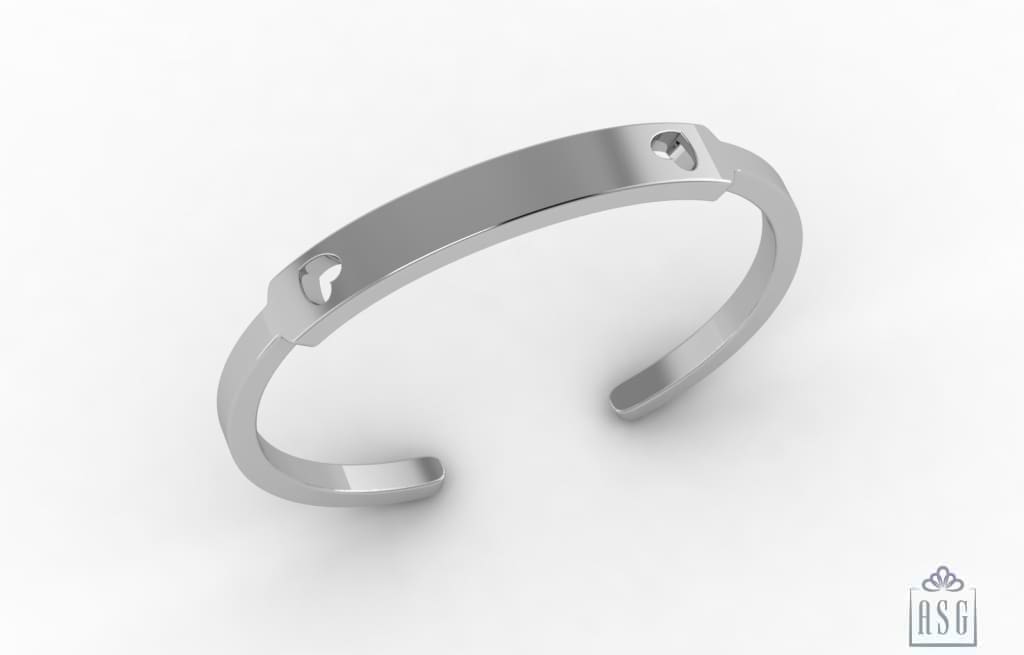 Sterling Silver Baby Cuff Kada with twin heart engravable design