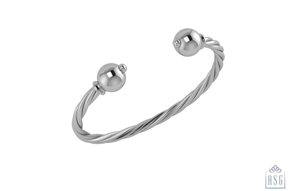 Solid Sterling Ball Torque Cuff Bracelet 2 Sizes - Yourgreatfinds