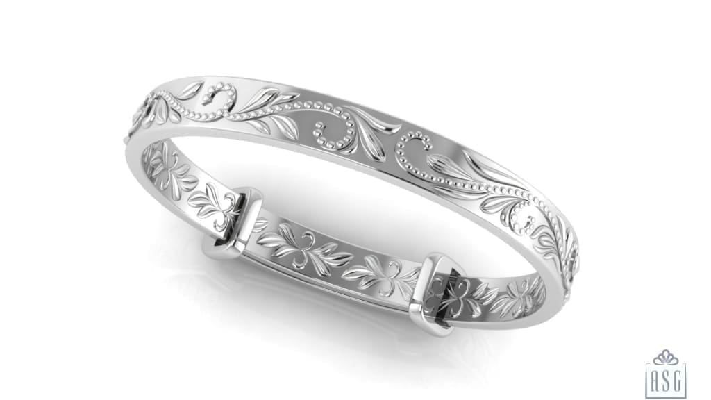 Sterling Silver Baby Bracelet Kada adjustable with Veil Embossed Design