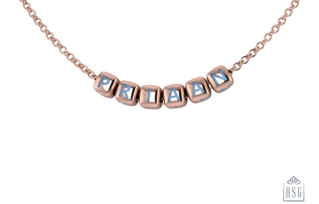 Sterling Silver With 18 Kt Pink Gold Plating Dice Babykubes Necklace For Baby & Child Blue / 9