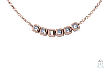 Sterling Silver With 18 Kt Pink Gold Plating Dice Babykubes Necklace For Baby & Child Blue / 9