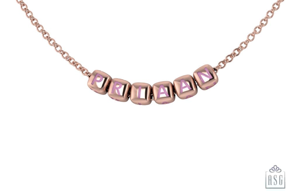 Sterling Silver With 18 Kt Pink Gold Plating Dice Babykubes Necklace For Baby & Child / 9 Babykubes