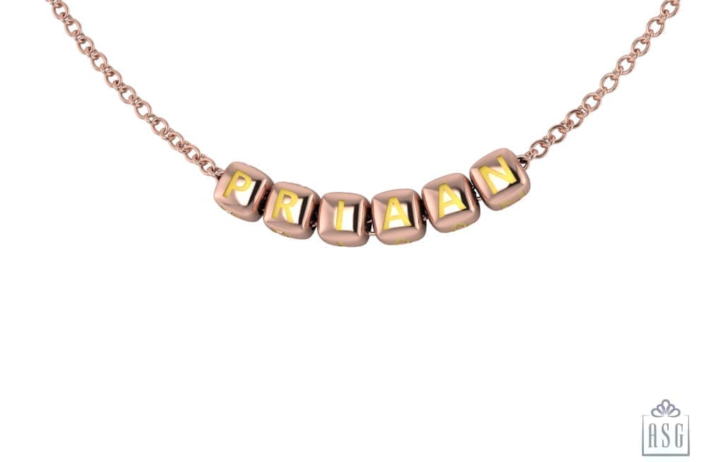 Sterling Silver With 18 Kt Pink Gold Plating Dice Babykubes Necklace For Baby & Child Yellow / 9