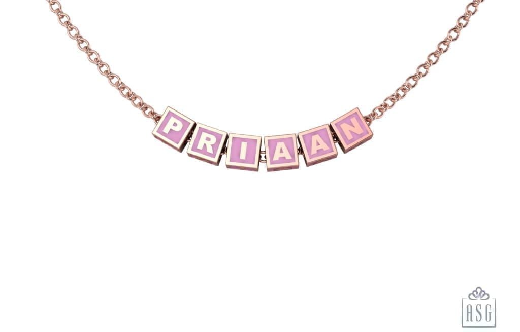 Sterling Silver With 18 Kt Pink Gold Plating Square Babykubes Necklace For Baby & Child / 9