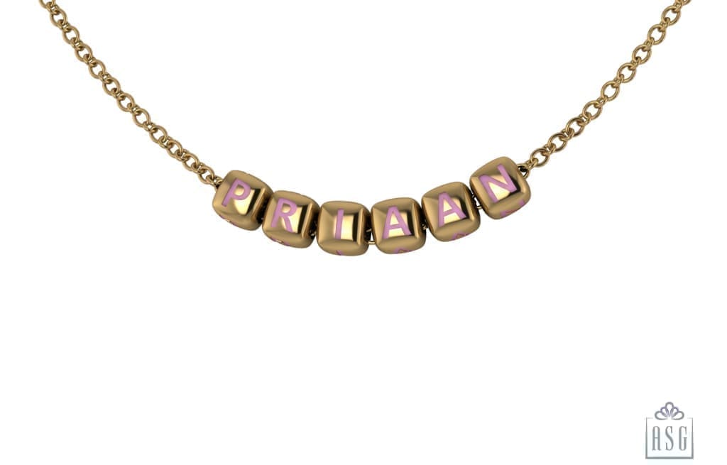 Sterling Silver With 18 Kt Yellow Gold Plating Dice Babykubes Necklace For Baby & Child Pink / 9