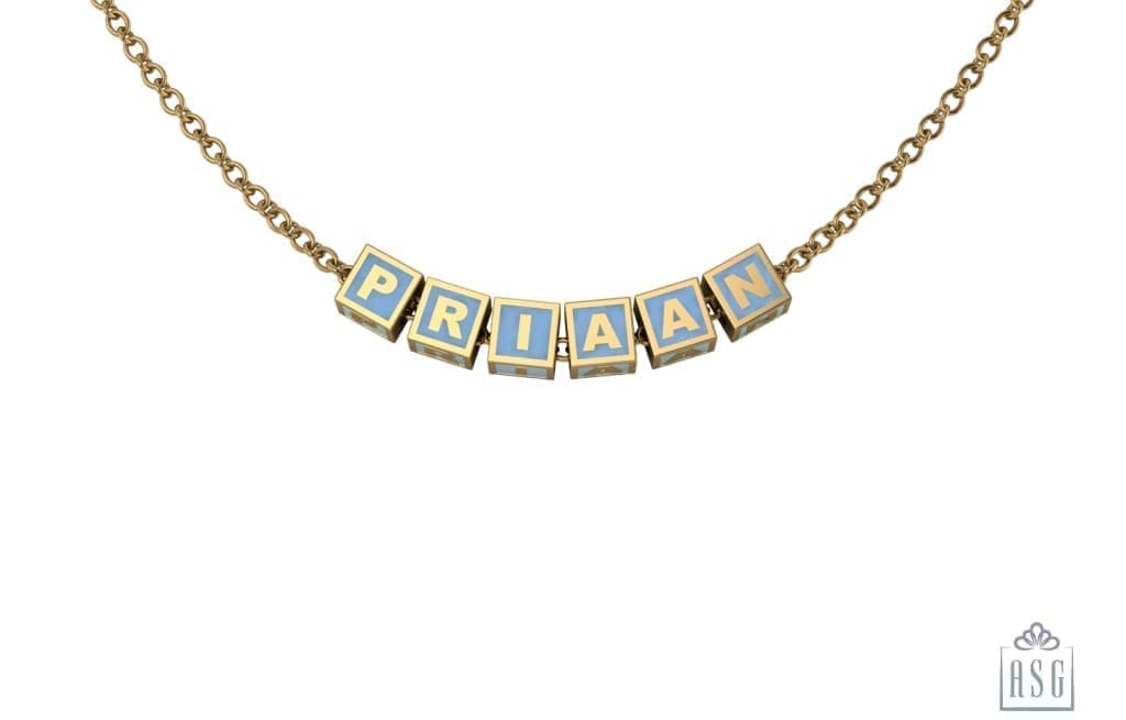 Sterling Silver With 18 Kt Yellow Gold Plating Square Babykubes Necklace For Baby & Child Blue / 9