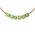 Sterling Silver With 18 Kt Yellow Gold Plating Square Babykubes Necklace For Baby & Child Green / 9