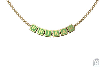 Sterling Silver With 18 Kt Yellow Gold Plating Square Babykubes Necklace For Baby & Child Green / 9